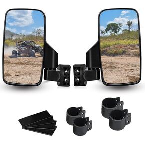 UTV Side View Mirrors for 1.75" and 2" Roll Bar Cage(2 Pack), Adjustable Wide Rear Clear View Mule Mirrors for Polaris RZR, Can-Am, Kawasaki, Kubota, Yamaha, Maver