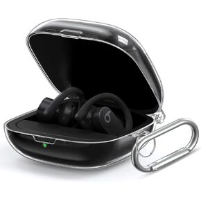 Powerbeats Pro Case Cover, Filoto Hard Case for Powerbeats Pro Wireless Earbuds Full Body Shockproof Protective Charging Case Skin with Keychain Accessories for Men Women,Clear