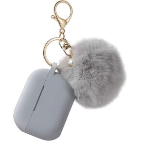 Protective Case Cover for Airpods Pro Charging Case, Upgraded Air Pods Silicone Case Skin with Soft Cute Ball Pom Pom Keychain Kit (A, Pink) in Saudi Arabia