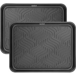 Boot Tray for Entryway Indoor, Heavy Duty Shoe Mat Tray 2 Packs, 16.8"x12.8" Waterproof Shoe Tray with Raised Edge, Outdoor Multi-Purpose Tray for Boots, Shoes, Garden, Pets (Black)