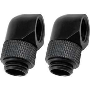 PIYANYO G1/4" Fitting Male to Female Extender Connector Thread Water Cooling Fitting 90 Degree Rotary Fitting Adapter for PC Water Cooling System Black-2PCS