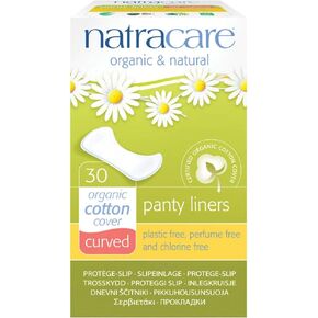 Natracare Natural Curved Panty Liners - 30 Pack - Organic Cotton Cover - Chlorine Free
