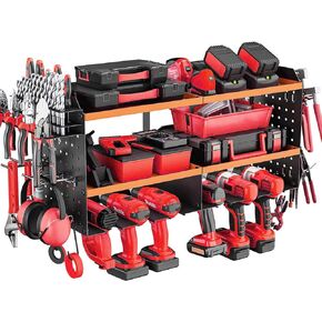 Large Power Tool Organizer Wall Mount With 6 Drill Holder And Multifunctional Pegboard With Drill bits/Screwdriver/Plier/Hammer Holder, 3 Layer Heavy Duty Metal Garage Tool Storage Rack in Kuwait
