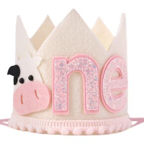 Cow 1st Birthday Crown for Girls – Farm Birthday Hat, Western 1st Birthday Decorations, Holy Cow I Am One Birthday Decor, Cowgirl 1st Birthday Crown, Pink Farm Party