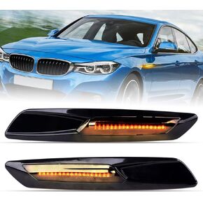Amber Front Sequential LED Side Marker Lights Smoked Lens Turn Signal Lamp Compatible With BMW 1 3 5 Series E82 E88 E90 E91 E92 E93 E60 E61 Black Chrome(2PCS)