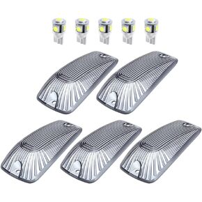 cciyu 5x Smoke Cab Roof Marker Lenses Lamp +5x LED Bulbs White For Chevy For GMC 1988-2000 For Chevrolet 1988-2000 For GMC C1500 2500 3500 K1500 2500 3500 (smoke lens white T10 light)