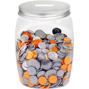 Large Clear Coin Bank Jar with Slotted Lid, Half Gallon Plastic Money Tip Change Savings Coin Jar for Coin or Raffle Ticket, Big Clear Money Coin Tip Piggy Change Bank Box for Adults Teens