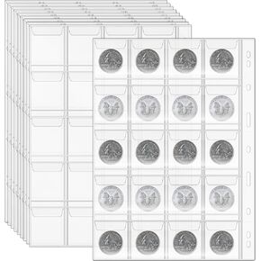 صفحات جيوب العملات المعدنية - صفحة واحدة 20 قطعة 1.8 بوصة × 1.8 بوصة (4.5 سم × 4.5 سم) جيوب لهواة جمع العملات المعدنية مناسبة لمعظم العملات المعدنية، جيوب قياسية للعملات المعدنية ذات 9 فتحات 10 قطع in Kuwait