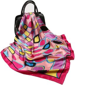 Large Square PINK Aqua Fuchsia Blue Black Yellow Puccissi Geometric Satin Scarf Women's Scarves Hijab Shawl Pashmina Headband Bandana 35" x 35" inches
