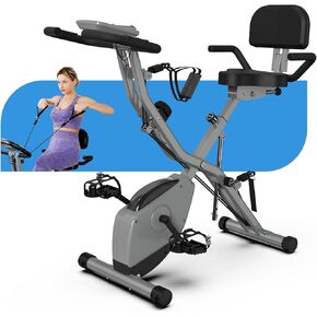 LINBOLUSA Indoor Exercise Bike for Seniors, 5 IN 1 Foldable Stationary Bike with 16-Level Magnetic Resistance and Tri-Position Ride, 330LBS Capacity, 6.6 LBS Flywheel, Designed for Home Workout 818 Gray