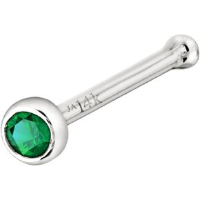 Jewelry Avalanche Solid 14K Gold Ball-end Stud Bezel Set Emerald 22G Nose Bone Nose Stud - 14K White Gold / 14K Yellow Gold May Birthstone Nose Ring Stud