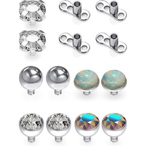 مجوهرات ثقب الجلد من Dyknasz 14G G23 من التيتانيوم الصلب مرساة جلدية زركون وأوبال وجلد كروي للنساء والرجال، 2-4 مم، 5 أزواج in Kuwait