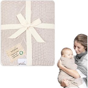 Ultra-Soft Organic Cotton Knit Baby Blanket - Ideal Swaddle Blanket for Soothing Newborns, Breathable & Gentle, Perfect for Boys & Girls, 31.5 x 43.3 inches (Beige) in Kuwait