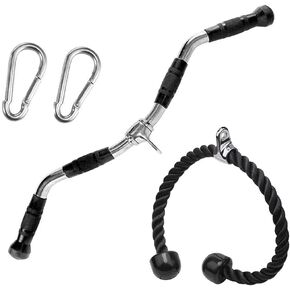 Sogawave LAT Pull Down Bar/Tricep Press Down Bar/Curl Pull Down Bar Multi-Exerciser Cable Attachments For Cable Machines Solid Steel with Rubber Handgrips & Revolving Hanger For Muscle