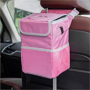 Kewucn Car Trash Can with Lid, Waterproof Mini Auto Garbage Can, Leak-Proof Vehicle Organizer and Storage Pockets, Hanging Collapsible Trash Bin, Universal Accessories for Most Cars (Large Black)