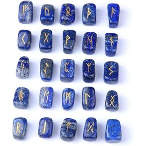 Lapis Lazuli Stone Rune Set Tumbled Engraved Lettering Crystal Set for Wicca Reiki Crystal Healing