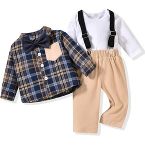 Unutiylo Baby Boy Formal Clothes Set Long Sleeve Romper 4Pcs Infant Gentleman Suspender Overall Fall Winter Outfits