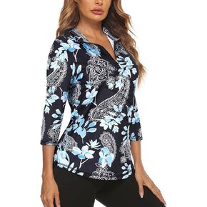 Koscacy Women's 3/4 Roll Sleeve Golf Tennis Polo Shirts UPF50+ Half Zip Dry Fit Workout Tops Athletic Shirt