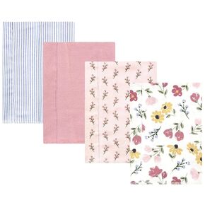 Hudson Baby Unisex Baby Cotton Flannel Burp Cloths, Soft Painted Floral 4 Pack, One Size