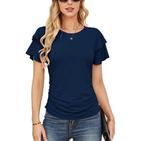 GRACE KARIN Women's 2024 Summer Tops Ruffle Sleeve Basic T Shirts Casual Ruched Work Dressy Blouses