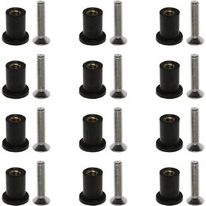 JianLing 12 Sets Neoprene Well Nut Rubber Expansion Brass Nuts with Stainless Steel Screw (12 pcs M6 Straight Type + 12 pcs Cross Flat Head Screw M6*25mm)