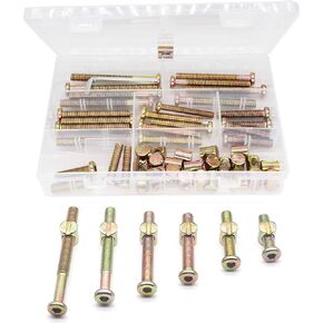 30-Set M8 Crib Screws, binifiMux 60pcs Hex Key Drive Socket Cap Crib Bolts Barrel Nuts, M8 x 30mm/ 40mm/ 50mm/ 60mm/ 70mm/ 80mm Furniture Bolt and Barrel Nuts Assortment Kit