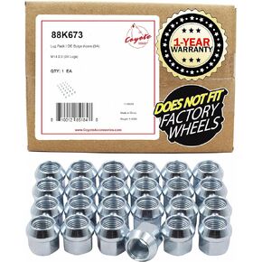 Wheel Accessories Parts 32 Pcs 9/16"-18 Thread Open End Bulge Acorn 21mm 0.84" Long Lug Nuts Zinc 3/4" 19mm Hex Fits 1994-10 Ram 2500 3500 | 1975-97 Ford F250 F350 | Chevy C20 K20 | GMC C2500 C3500