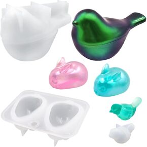 3 Pcs 3D Animal Resin Molds, AFUNTA Cute Rabbit Bird Shape Silicone Molds Easter Bunny Epoxy Resin Molds, Bird Storage Mold for DIY Jewelry Trinket Containers