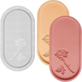 Japleed Tray Resin Mold Rose Carved Tray Casting Mold Large Oval Tray Silicone Molds with Edges Resin Concrete Cement Storage Mold for Jewelry Candle Holder Trinket Container DIY Art Craft Gift