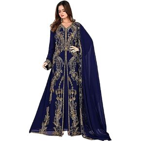 Moroccan Abaya Kaftan for Women Dubai Kaftan Very Fancy Long Gown Farasha Embroidered Kaftan Long by ADIBA Attire (S) Royal Blue