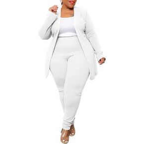 Aro Lora Womens Plus Size 2 Piece Outfits Open Front Blazer and Long Pant Suits Set