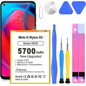 Moto G Stylus 5G Battery, [2024 Upgraded] 5700mAh MD50 Ultra High Capacity Li-Polymer Battery Replacement for Moto G Stylus 5G 2021 XT2131 with Repair Tool Kits