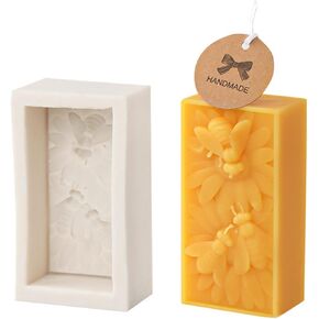Bee Flower Candle Soap Mold, Honeybee Flower Rectangular Silicone Mold for Beeswax Candle, Soap, Lotion Bar, Fondant, Dessert, DIY Crafts (Small)