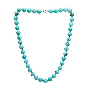 Handmade Beaded Necklace for Women - Natural Blue Turquoise Gemstone Necklace - 10mm Beaded Statement Necklace for Women