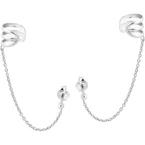 AeraVida Elegant 9MM Mod Ear Cuff Draping Chain Ear Cuff Draping Chain Earrings Cute Trendy Sterling Silver Stud Post Earrings for women