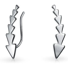 Minimalist Geometric Curved Bar Arrow Triangles Gemstone Ear Pin Warp Climbers Stud Earrings For Women Teens Ear Crawlers .925 Sterling Silver