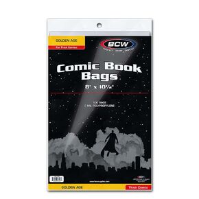 BCW Thick Golden Age Comic Bags - 100 ct | Crystal Clear, Acid-Free Protection, Polypropylene Sleeves | Comic Bags for Secure Storage of Standard Golden Comics Collection