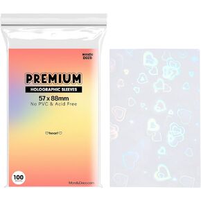Heart Holographic Kpop Photocard Sleeves Card Protector PVC Free and Acid Free Shield Cover 100 Sleeves per Pack (57x88mm)
