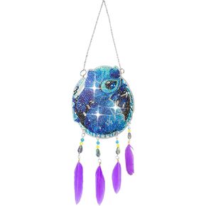 مجموعة أدوات التقاط أشعة الشمس بغرز حفر كاملة خماسية الأبعاد، صناعة يدوية ماسية فنية مرسومة بالألماس لدقات الرياح، زخارف ماسية مزدوجة الجوانب لصائد الأحلام مع قلادة ريش (غرزة) in Kuwait