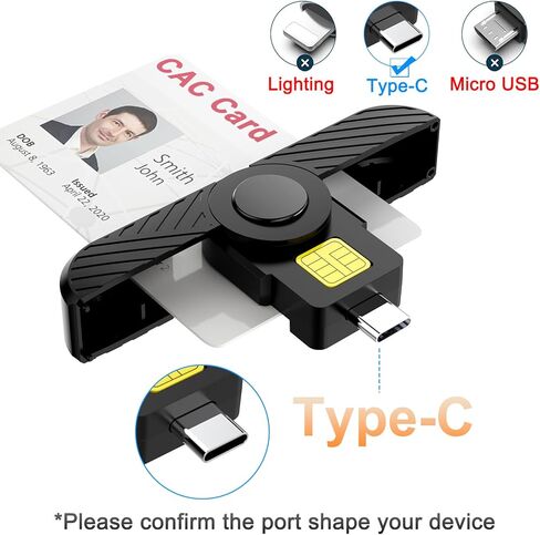 قارئ CAC USB C، قارئ CAC عسكري قابل للطي USB C - وصول آمن للهويات الحكومية والبطاقات الذكية، وصول مشترك USB-C عسكري متوافق مع نظام التشغيل Mac OS وWindows وLinux in Kuwait