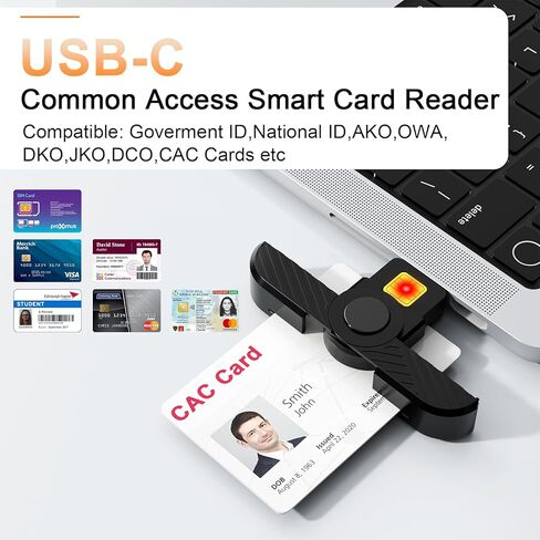 قارئ CAC USB C، قارئ CAC عسكري قابل للطي USB C - وصول آمن للهويات الحكومية والبطاقات الذكية، وصول مشترك USB-C عسكري متوافق مع نظام التشغيل Mac OS وWindows وLinux in Kuwait