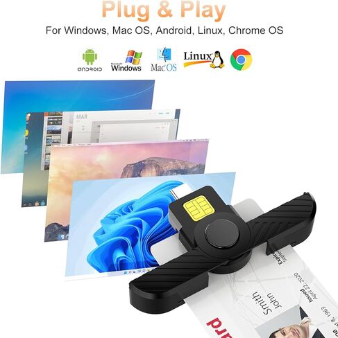 قارئ CAC USB C، قارئ CAC عسكري قابل للطي USB C - وصول آمن للهويات الحكومية والبطاقات الذكية، وصول مشترك USB-C عسكري متوافق مع نظام التشغيل Mac OS وWindows وLinux in Kuwait