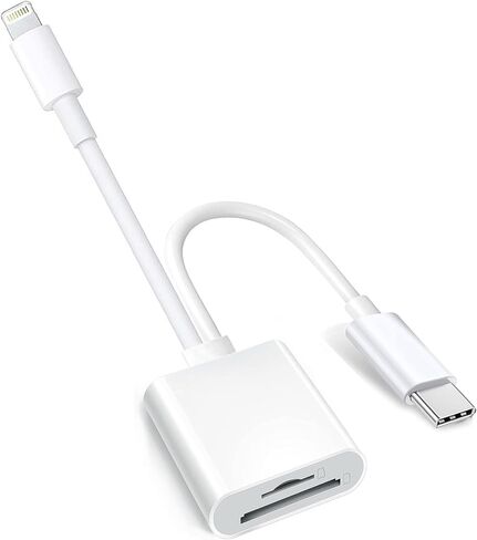 قارئ بطاقات Apple USB-C وLightning إلى SD وTF لهواتف iPhone 15/14/ 13/12/ 11/ XS/XR/X/8 7 6 5، وMacBook Pro M1 Air، وiPad Pro/Air، وiMac، وGalaxy S23/ S22 (أبيض-1) in Kuwait