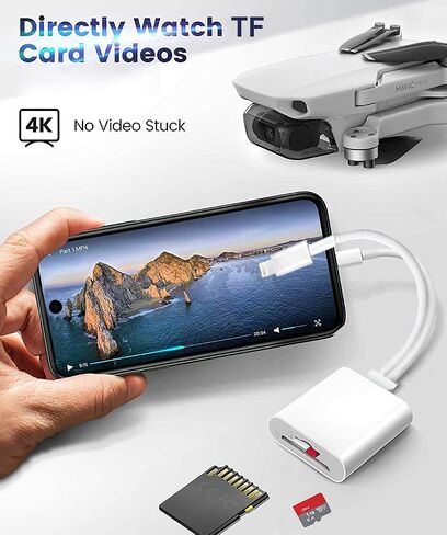 قارئ بطاقات Apple USB-C وLightning إلى SD وTF لهواتف iPhone 15/14/ 13/12/ 11/ XS/XR/X/8 7 6 5، وMacBook Pro M1 Air، وiPad Pro/Air، وiMac، وGalaxy S23/ S22 (أبيض-1) in Kuwait