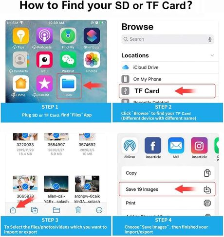 قارئ بطاقات Apple USB-C وLightning إلى SD وTF لهواتف iPhone 15/14/ 13/12/ 11/ XS/XR/X/8 7 6 5، وMacBook Pro M1 Air، وiPad Pro/Air، وiMac، وGalaxy S23/ S22 (أبيض-1) in Kuwait