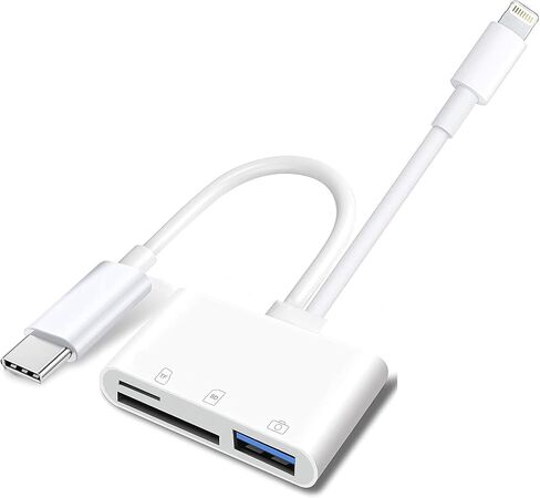 قارئ بطاقات Apple USB-C وLightning إلى SD وTF لهواتف iPhone 15/14/ 13/12/ 11/ XS/XR/X/8 7 6 5، وMacBook Pro M1 Air، وiPad Pro/Air، وiMac، وGalaxy S23/ S22 (أبيض-1) in Kuwait