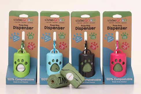 Plant Based Poop Bag Dispenser - Contains Zero Plastic -100% Compostable - Gives Back to Animal Rescue - Made in the USA -Dog Poop Bag Holder with 15 Poop Bags and Carabiner for Leash in Saudi Arabia