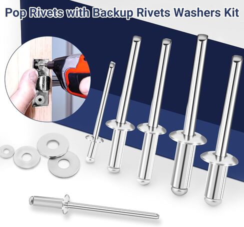 NOVWANG 500 قطعة من المسامير الألومنيوم مع مجموعة متنوعة من الغسالات الاحتياطية، مجموعة مسامير عمياء بحجم 6 قيم مع علبة تحمل علامة (1/8 بوصة × 1/4 بوصة، 3/8 بوصة، 3/16 بوصة × 1/2 بوصة، 5/ 8 "؛ 1/4 بوصة × 1/2 بوصة، 5/8 بوصة) in Kuwait