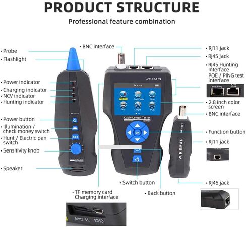 NOYAFA Network Cable Tester,NF-8601S TDR Wire Tester Rj11 Rj45 BNC Multifuncation Ethernet LAN Cable Tester, Precise Breakpoint Test with PING/POE in Kuwait