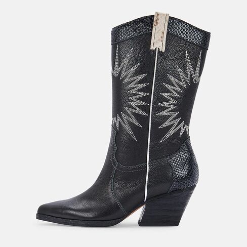 MUCCCUTE Women's Cowboy Embroidered Western Mid Calf Boots, Pointed Toe Medium Chunky Heel 5cm Stitching Pull-on Cowgirl Boots in Saudi Arabia